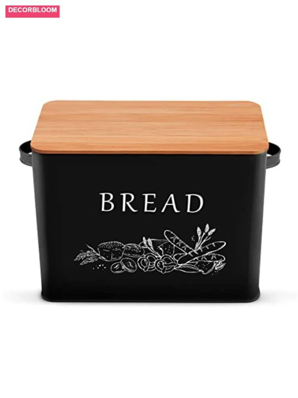 Metal Bread Box with Wooden Cutting Lid, Retro Modern, Large Capacity for 2+